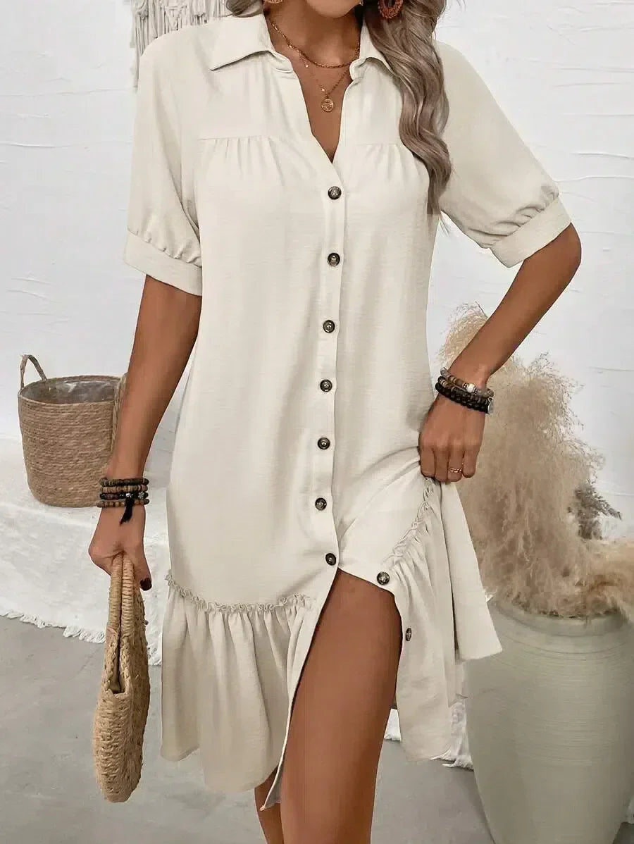 Aliya Button-Down Ruffle Hem Dress