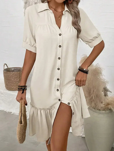 Aliya Button-Down Ruffle Hem Dress