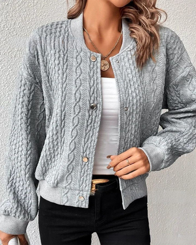 Elisia™ – Cable-Knit Buttoned Bomber Cardigan