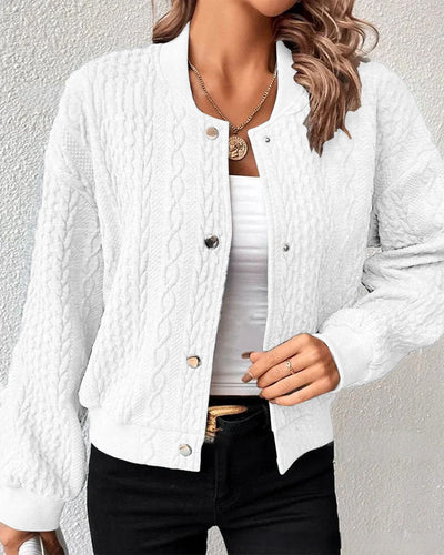 Elisia™ – Cable-Knit Buttoned Bomber Cardigan