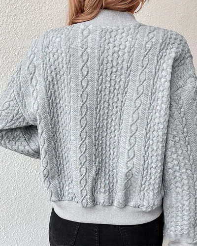 Elisia™ – Cable-Knit Buttoned Bomber Cardigan