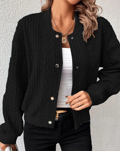 Elisia™ – Cable-Knit Buttoned Bomber Cardigan