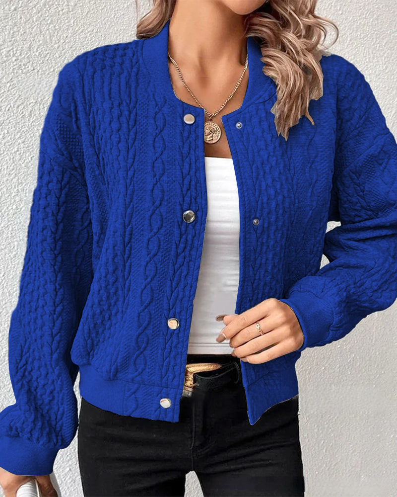 Elisia™ – Cable-Knit Buttoned Bomber Cardigan