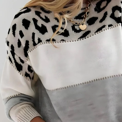 Aimélia™ – Colorblock Leopard Knit Sweater
