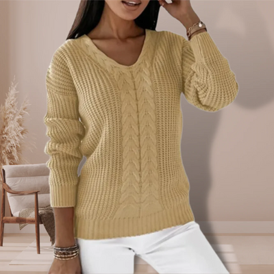 Averra™ – Classic Cable Knit V-Neck Sweater