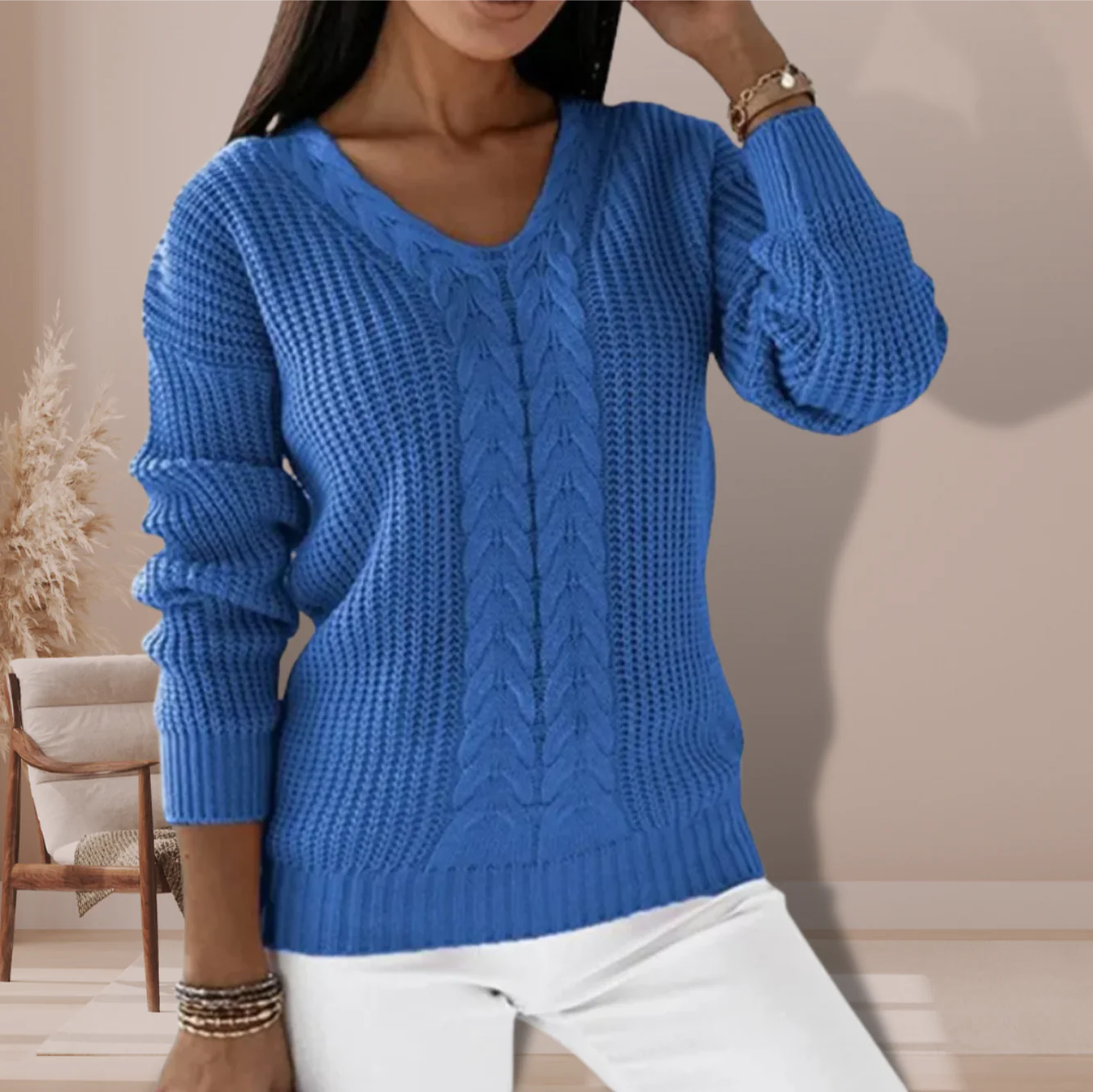 Averra™ – Classic Cable Knit V-Neck Sweater