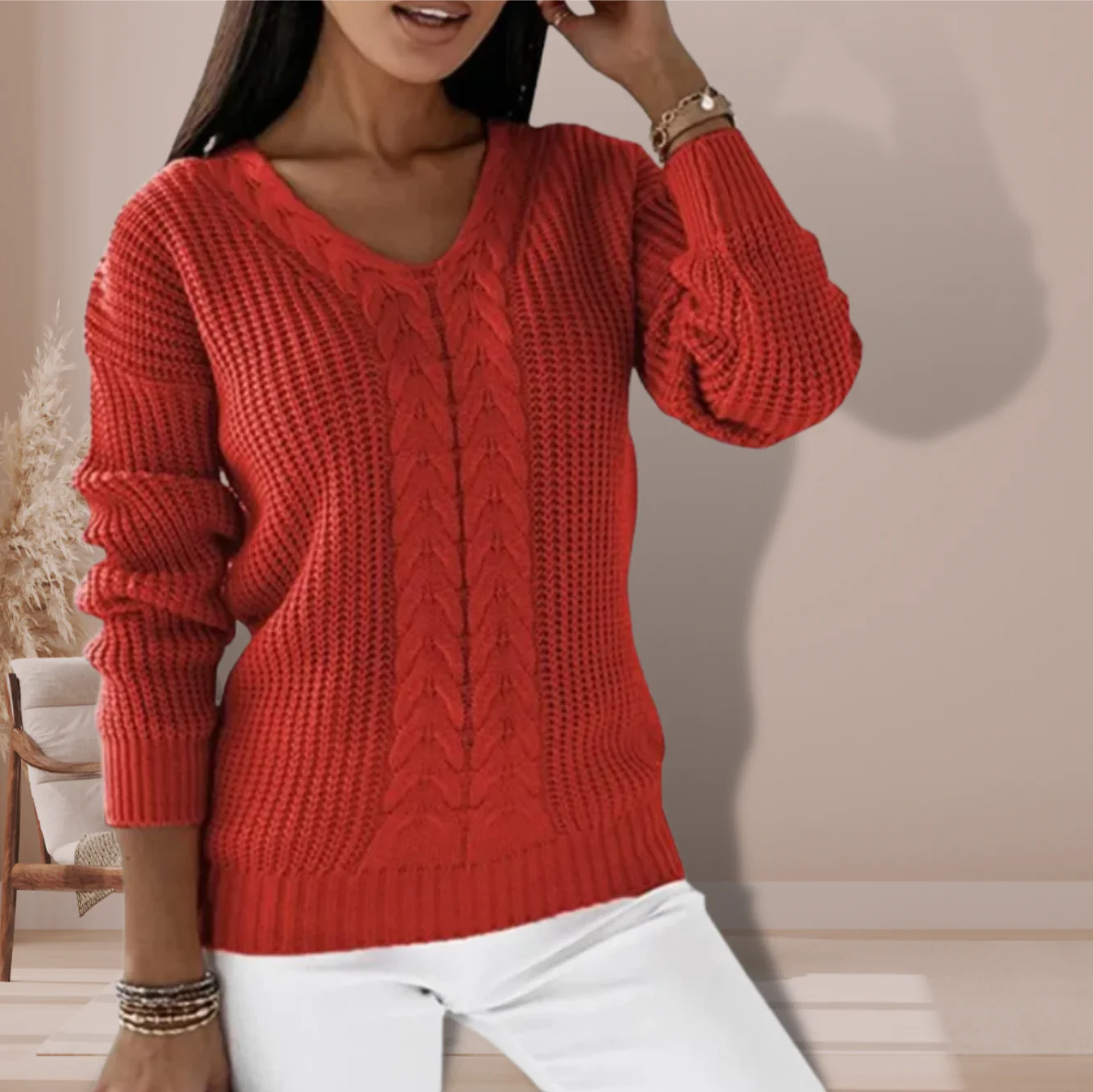Averra™ – Classic Cable Knit V-Neck Sweater