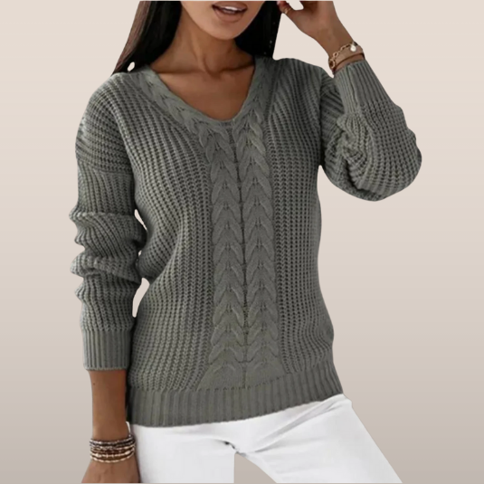 Averra™ – Classic Cable Knit V-Neck Sweater