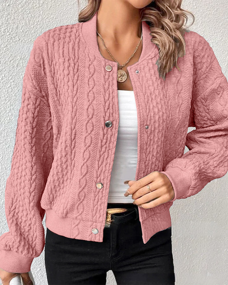 Elisia™ – Cable-Knit Buttoned Bomber Cardigan
