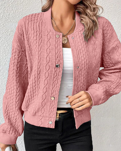 Elisia™ – Cable-Knit Buttoned Bomber Cardigan